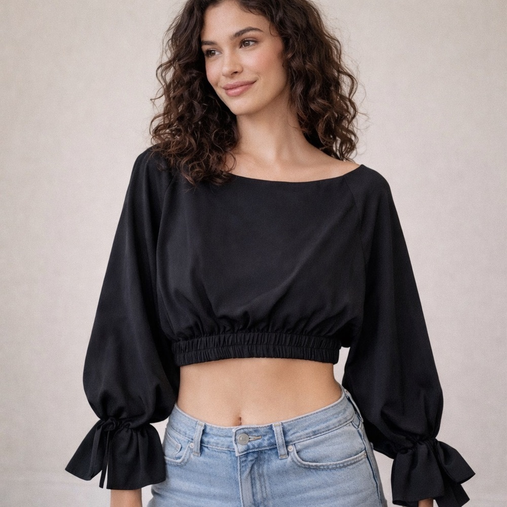 Oak + Fort Dark Academia Witchy Soft goth Balloon Sleeves Crop Top Sz- S